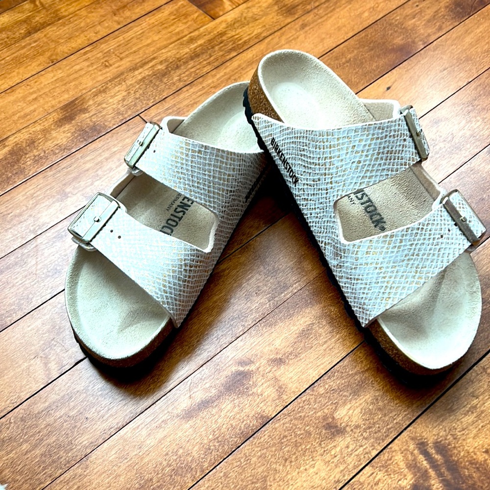 Shiny python Birkenstocks - barely worn!
